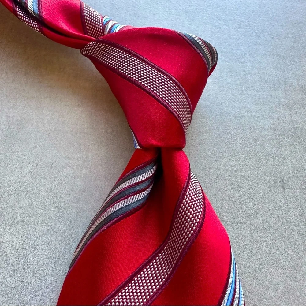 ZEGNA RECENT Red with Grey & Blue Stripes Tie